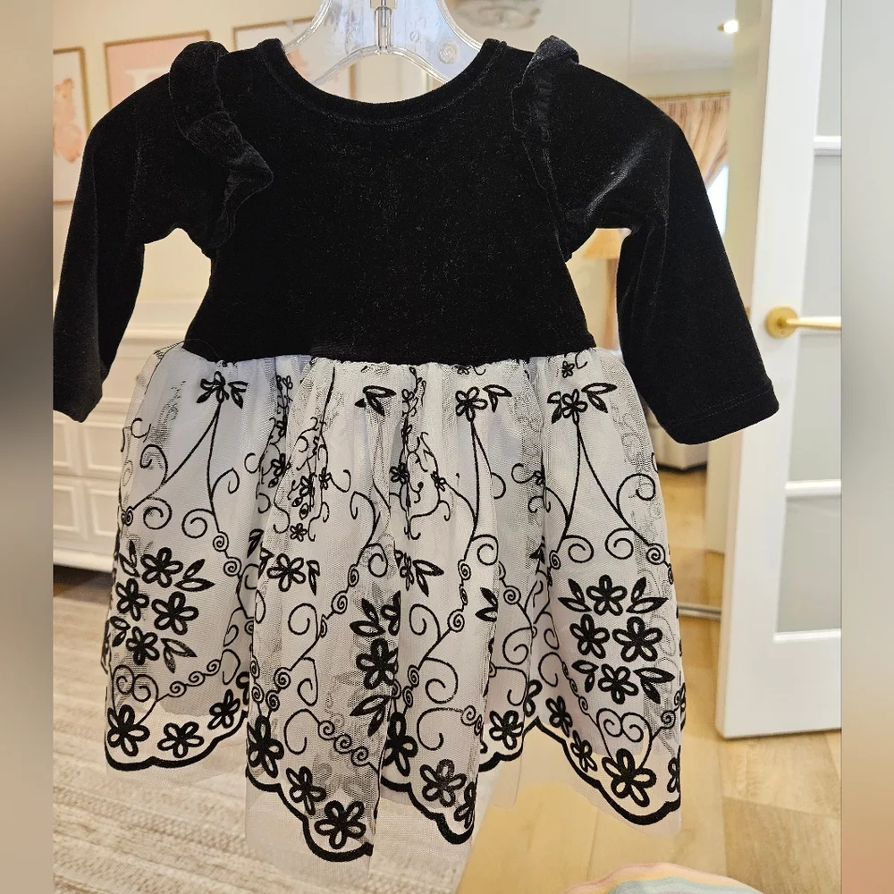 Pippa & Julie Infant Girls Velvet Flocked Ballerina Dress In Black Size 3-6mo